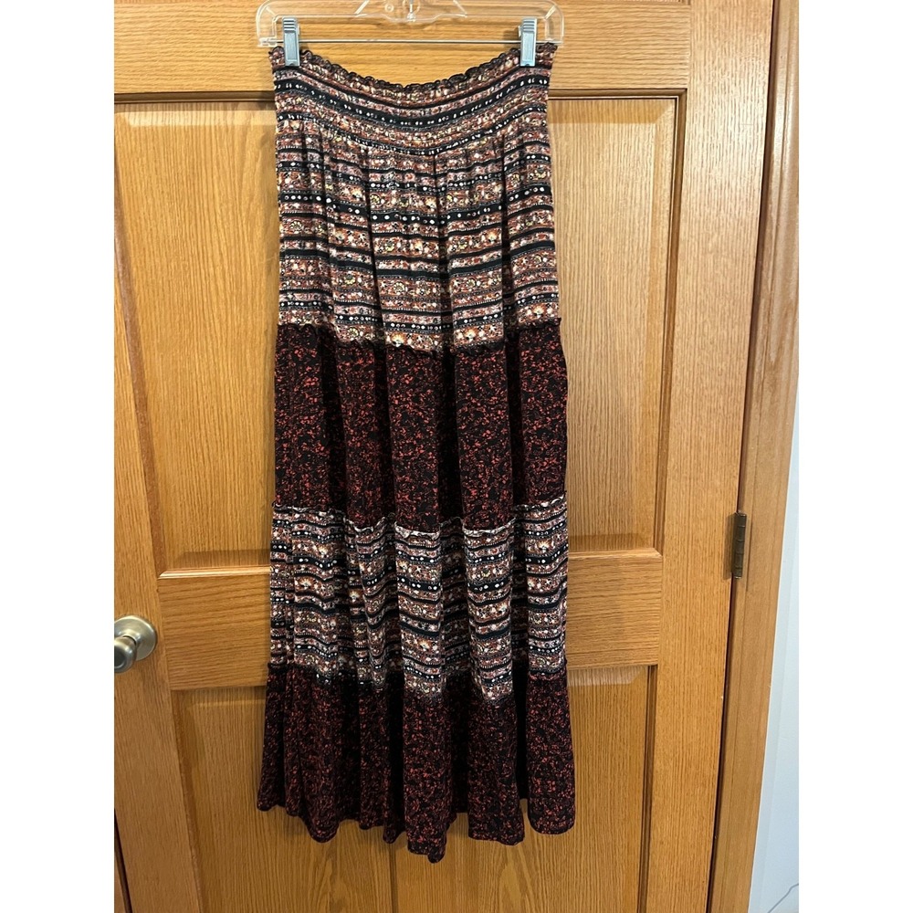 Boho Whimsigoth Y2K Gypsy Cottagecore Festival Peasant Tiered Maxi Skirt Large